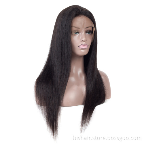 Brazilian black ladies real hair wig 28 inch straight hair 100% real human hair 13x4T partial pre-pulled mesh wig wholesaler
